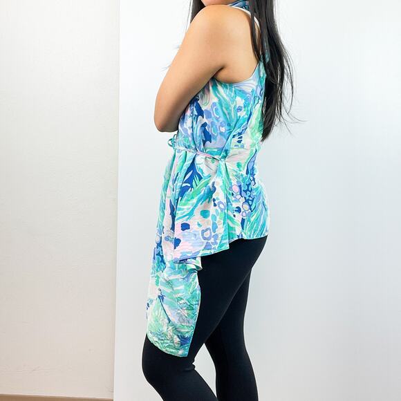 Lilly Pulitzer XXS/XS 100% Silk Wrap Draped Blouse Blue Sleeveless - Picture 6 of 11